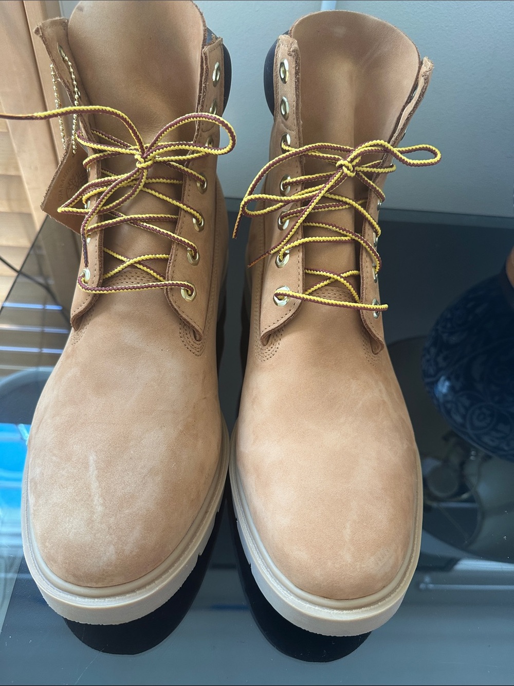 Timberland’s Classic Wheat Work Boots with Yellow Laces